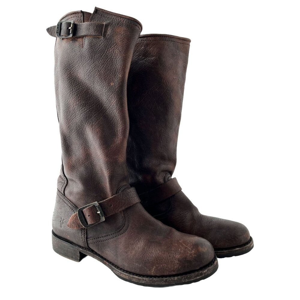 Frye Women's Veronica Slouch Tall Boots Cognac Stone Antiqued Leather 10B